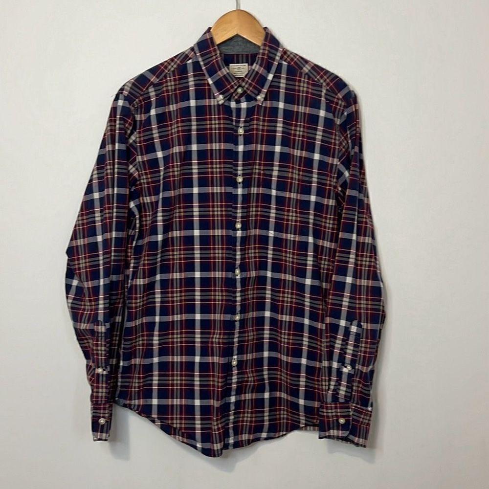 J.Crew Men’s Long Sleeve Button Down Shirt Blue Plaid Size Medium 100% Cotton